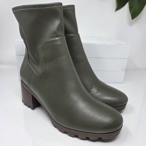 Vionic Ronan Waterproof Womens 9 Boots Military Green Booties Stack Block Heel - Picture 5 of 13